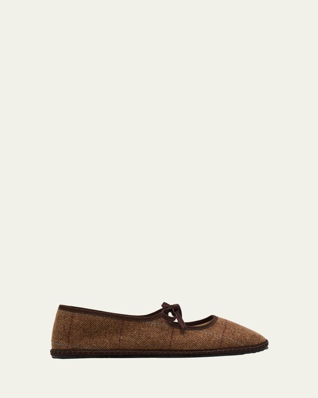 Brigitte Wool-Blend Herringbone Mary Jane Flats